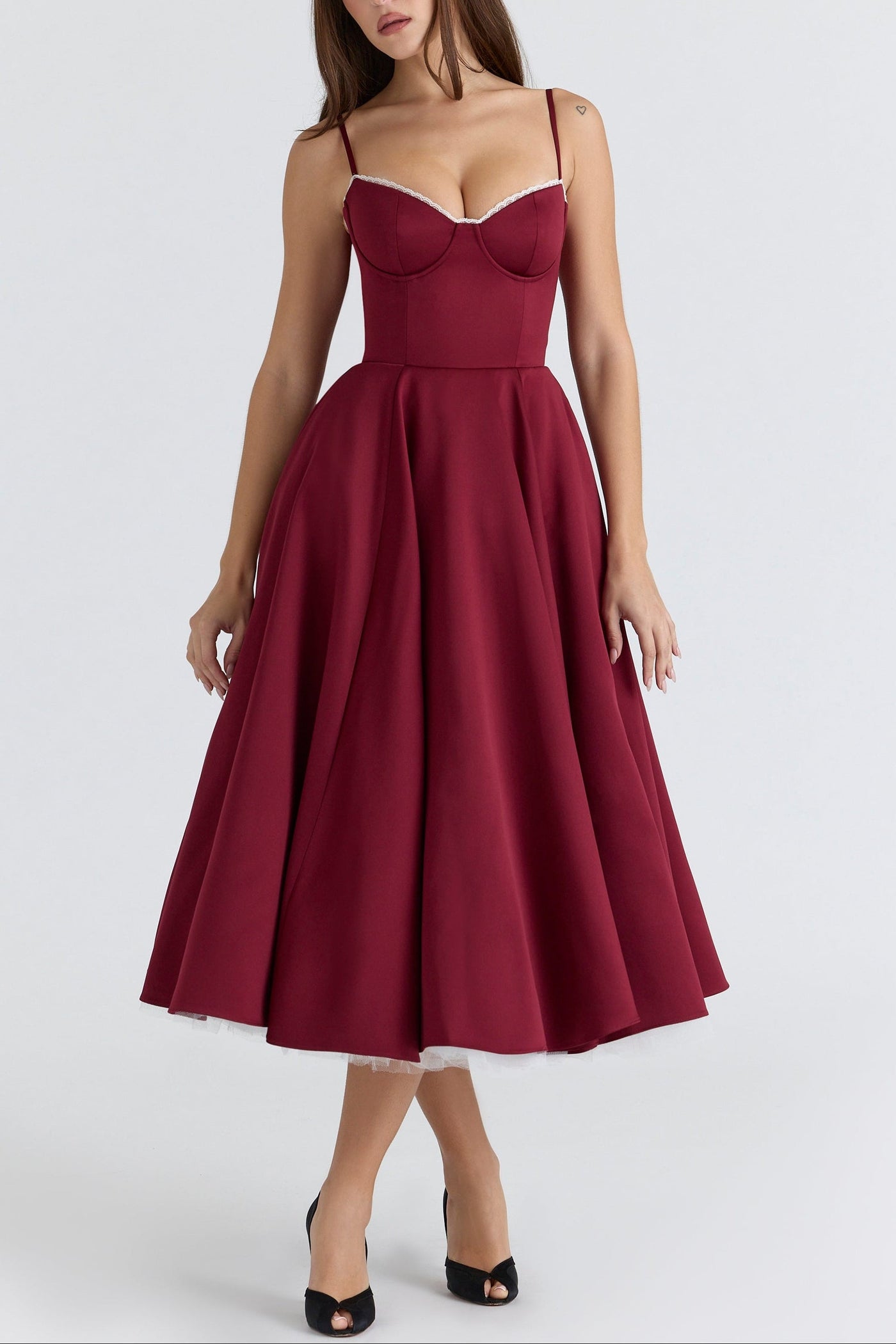 Square Neck Cap Sleeve Fit and Flare Midi Dress 2