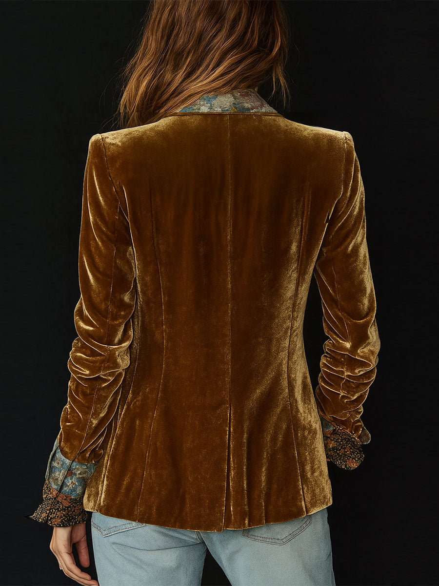 Floral Brocade Lapel Velvet Blazer