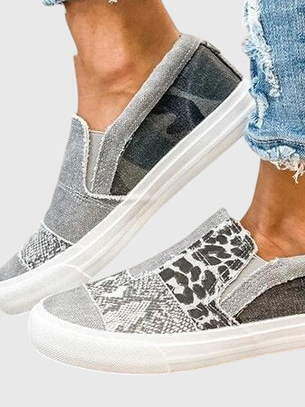 Round Toe Mixed Print Slip On Platform Sneakers