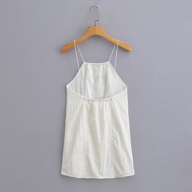 Halter Neck Gathered Linen-Look Sleeveless Shift Mini Dress 4