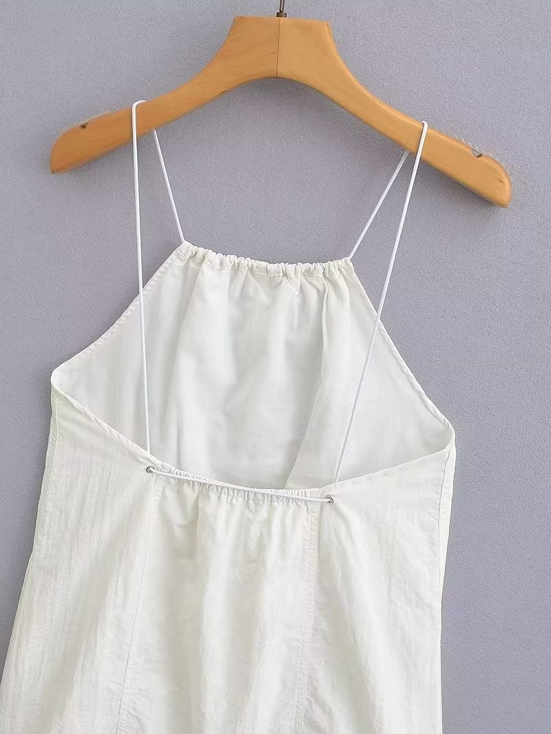 Halter Neck Gathered Linen-Look Sleeveless Shift Mini Dress 11