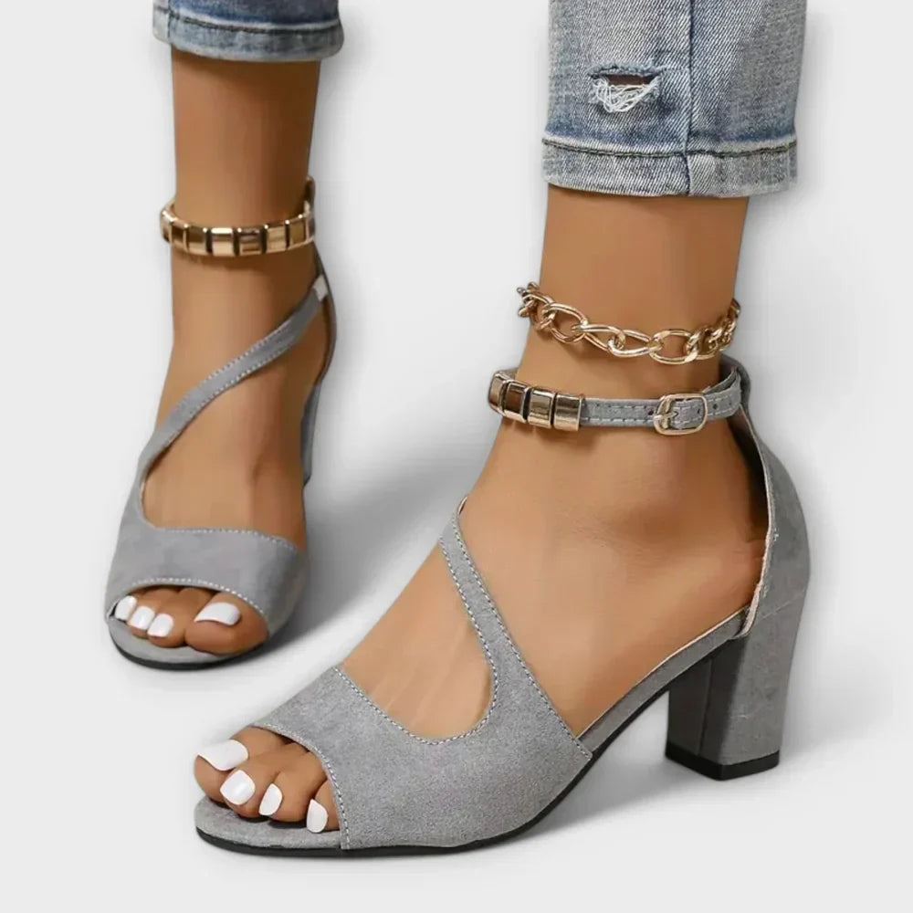 Open Toe Ankle Strap Block Heel Sandals