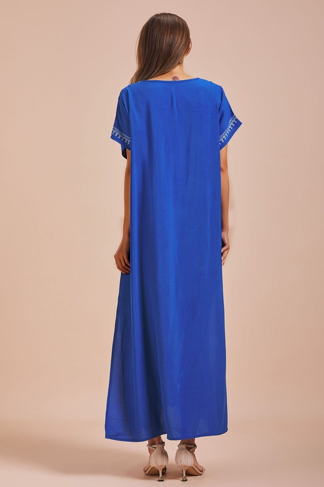 Embroidered V-Neck Short Sleeve Kaftan Maxi Dress 21