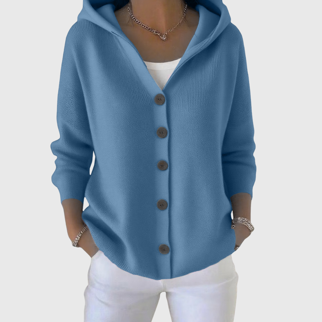 Hooded Button Front Long Sleeve Knit Cardigan