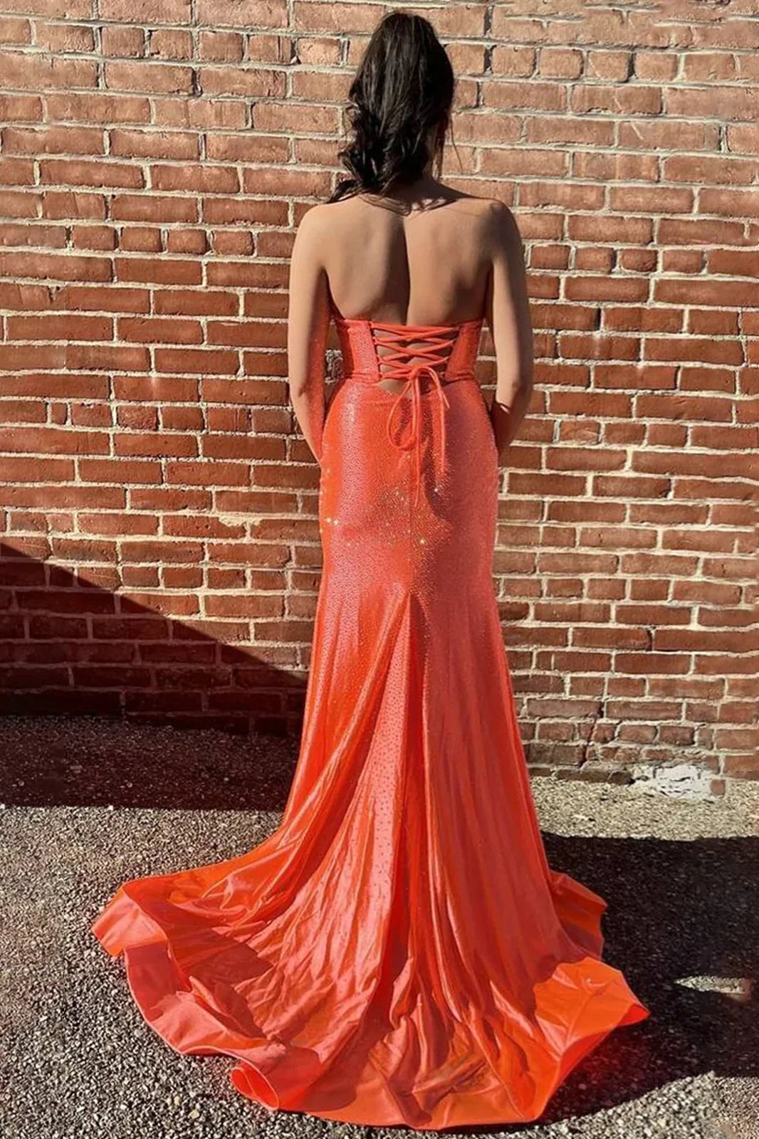 Cute Hot Pink Mermaid Strapless Long Beaded Prom Dress with Slit