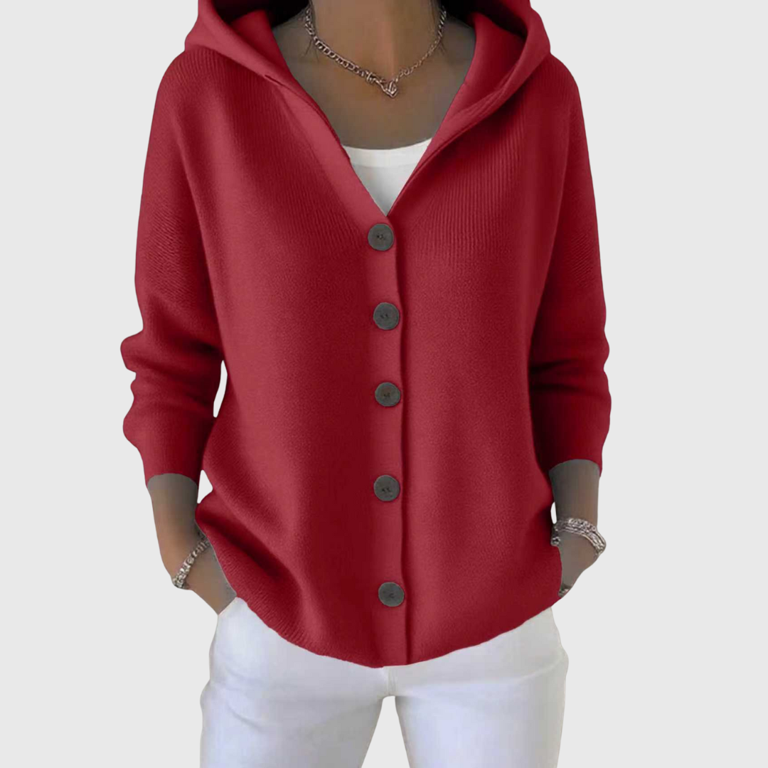 Hooded Button Front Long Sleeve Knit Cardigan