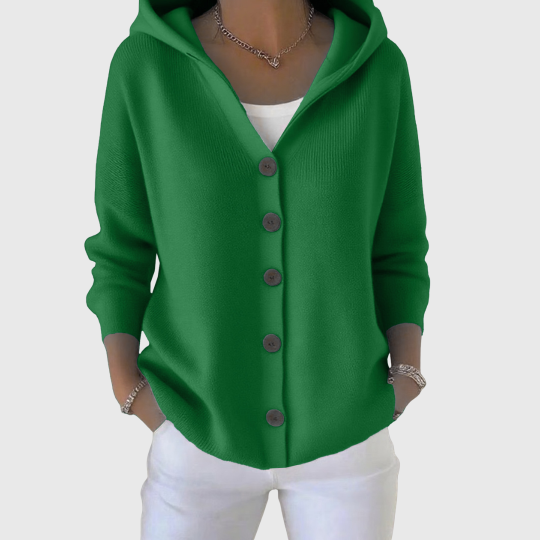 Hooded Button Front Long Sleeve Knit Cardigan