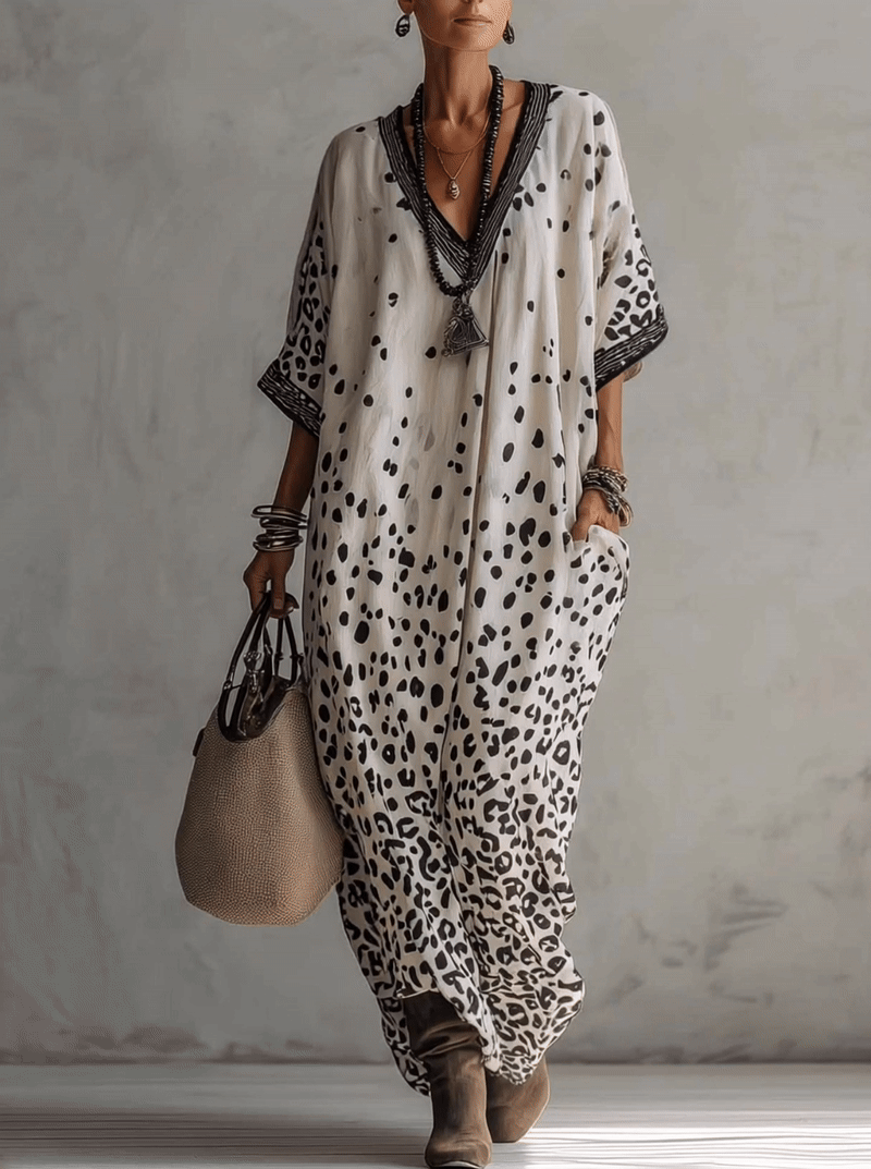 Animal Print V-Neck Kaftan Maxi Dress 2