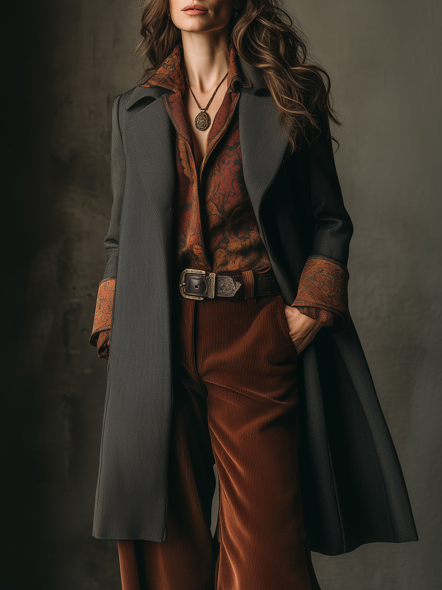 Retro Wool Patchwork Mid-length Lapel Coat - FashionAxe