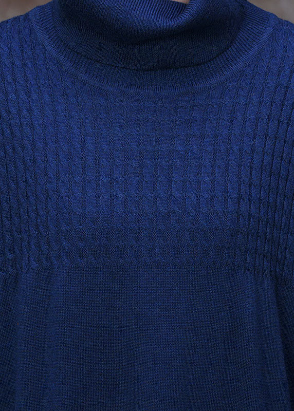 Knit Turtleneck Long Sleeve Ribbed Panel Oversized A-Line Maxi Dress