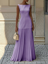 Boat Neck Sleeveless Pleated Maxi Dress 6