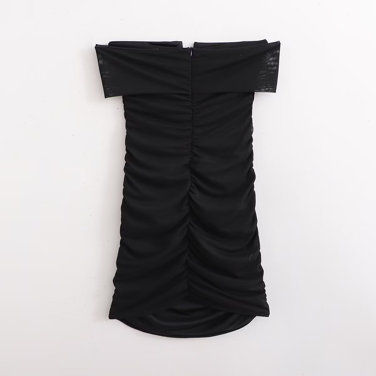 Mesh Off Shoulder Notched Neckline Ruched Bodycon Mini Dress 2