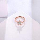 Five-Pointed Star Full Diamond Titanium Steel Ring Rose Gold / 6