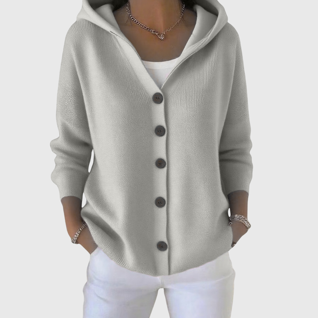 Hooded Button Front Long Sleeve Knit Cardigan