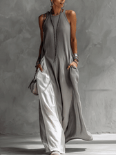 Color Block Sleeveless Linen Look Maxi Dress 2