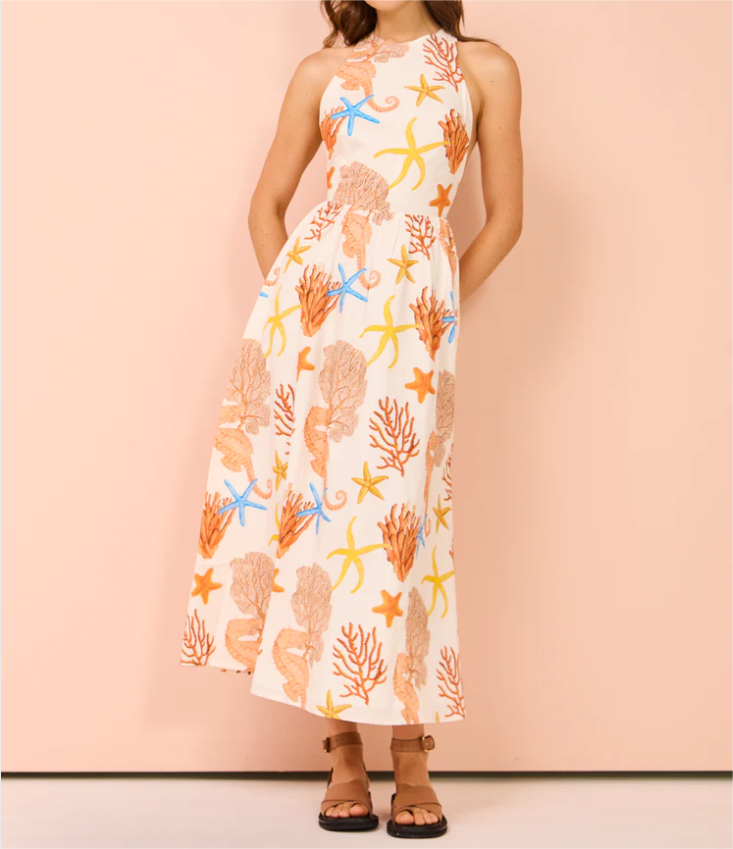 Summer French Romantic Printed Sling Waist Controlled Backless Sexy Dress