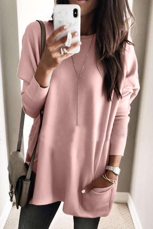 Pockets Long Sleeve Loose T Shirt