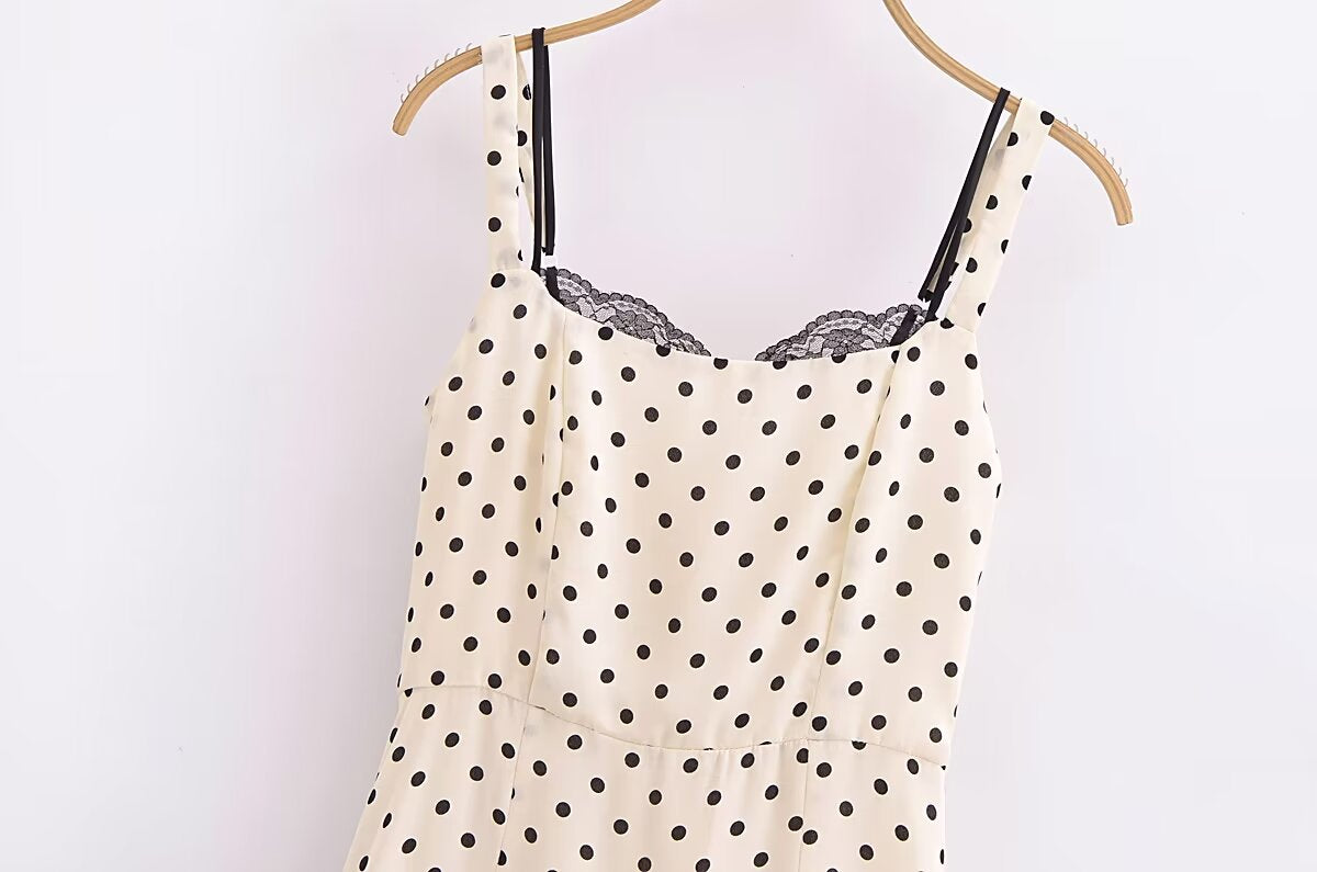 Polka Dot Lace Trim Square Neck Sleeveless Mermaid Midi Dress 5