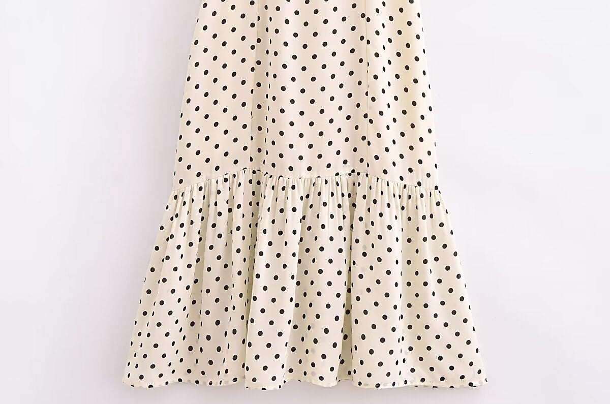 Polka Dot Lace Trim Square Neck Sleeveless Mermaid Midi Dress 7