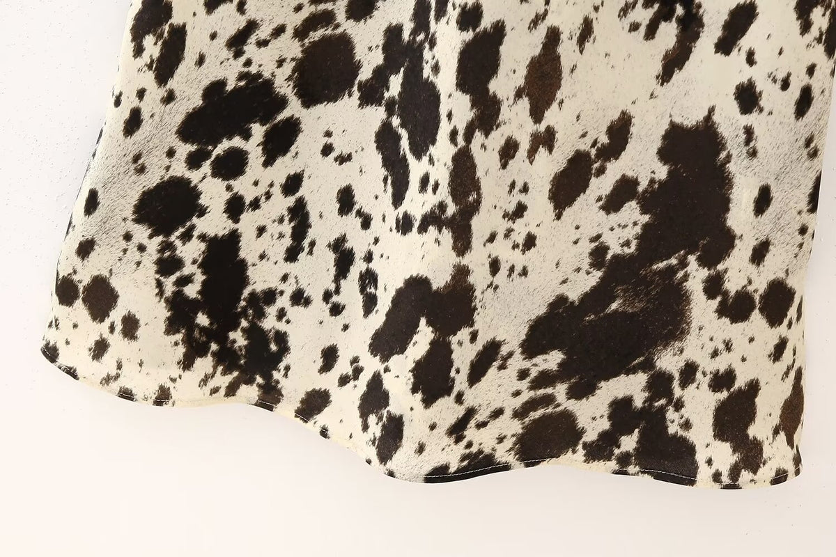 Cow Print Satin Scoop Neck Spaghetti Strap Midi Slip Dress 6