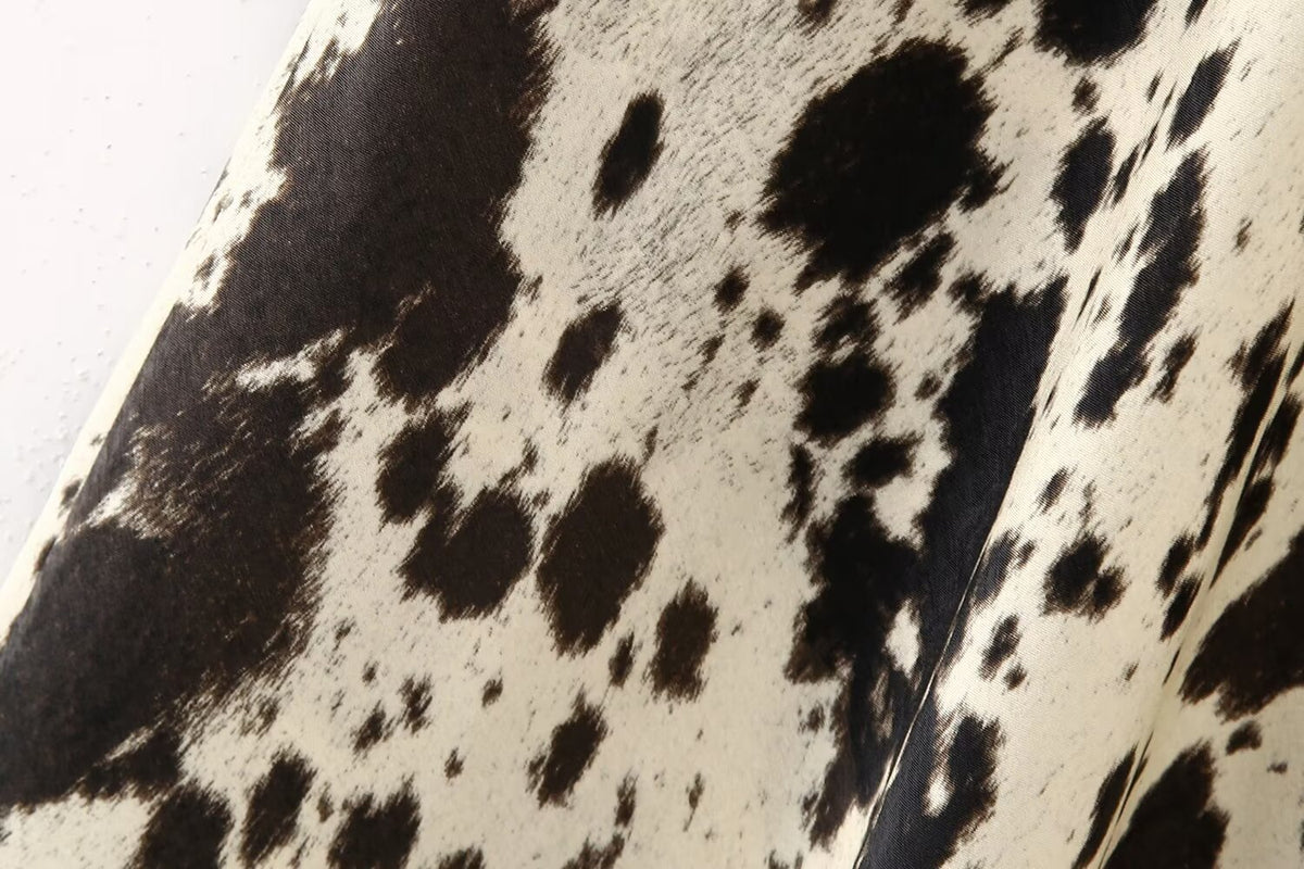 Cow Print Satin Scoop Neck Spaghetti Strap Midi Slip Dress 9