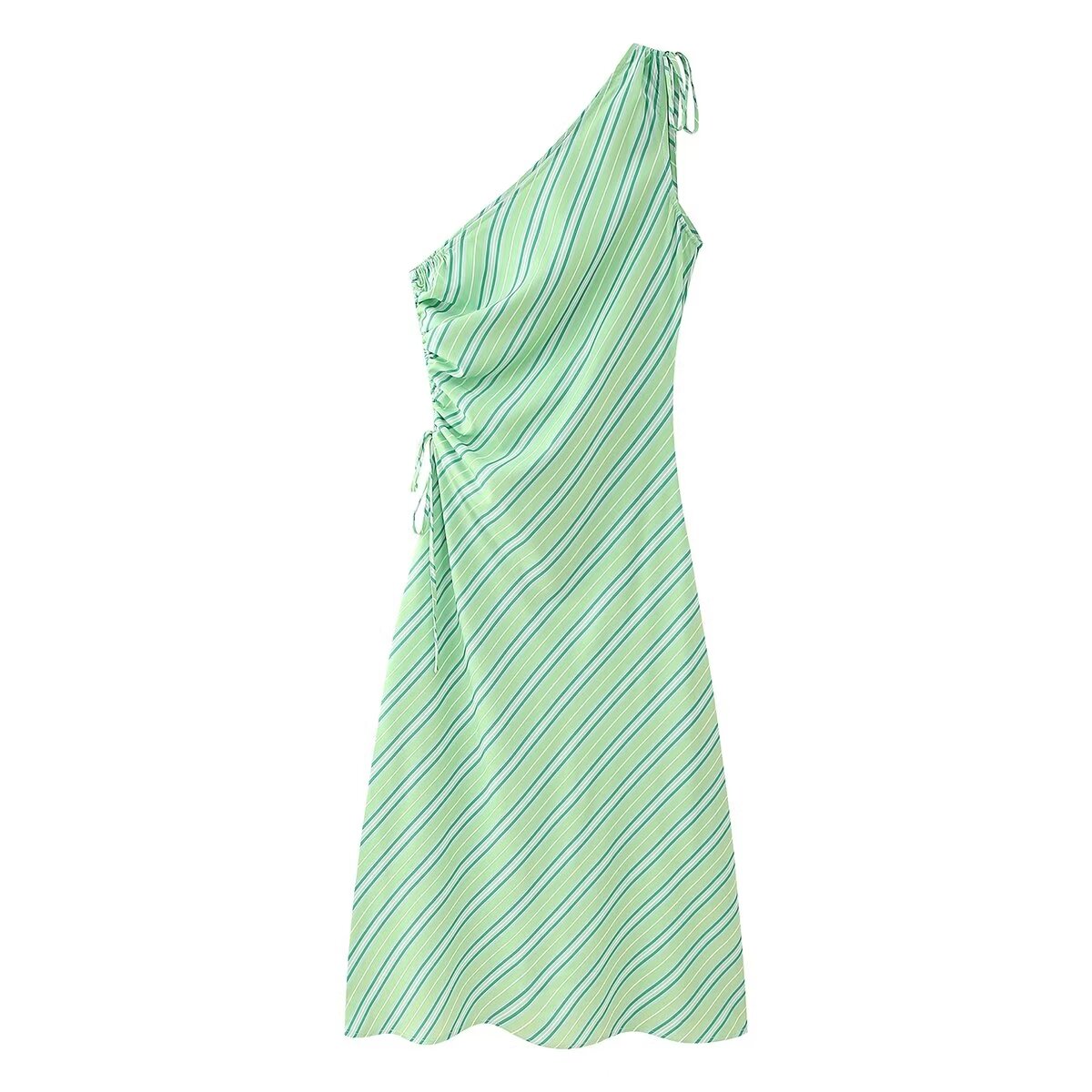 Diagonal Stripe One Shoulder Side Ruched A-Line Maxi Dress 2