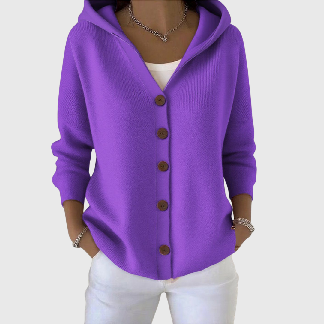 Hooded Button Front Long Sleeve Knit Cardigan
