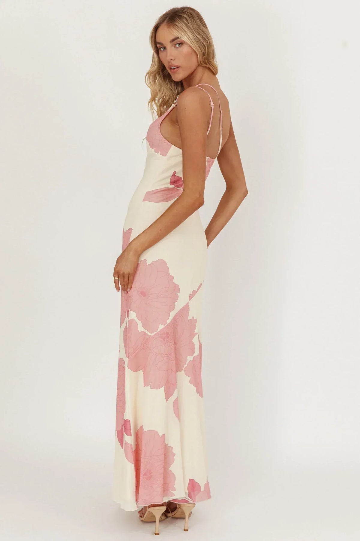 We Belong Together One-Shoulder Maxi Dress Floral Pink