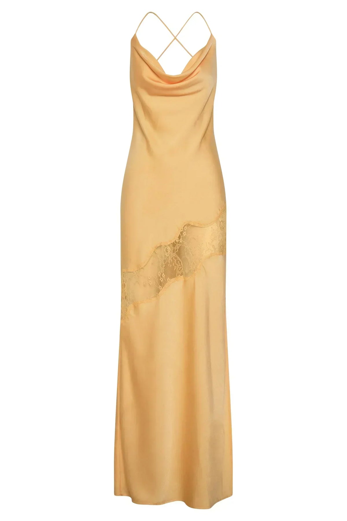 Satin Lace Insert Cowl Neck Spaghetti Strap Maxi Dress 7