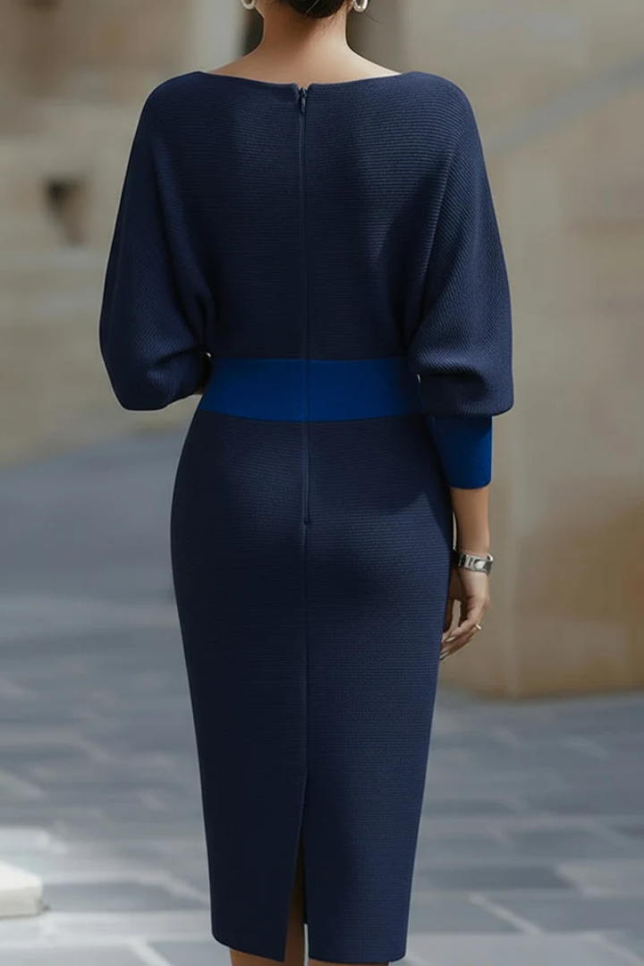 Cowl Neck Batwing Sleeve Knit Bodycon Midi Dress