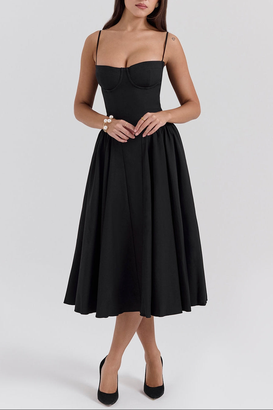 Square Neck Cap Sleeve Fit and Flare Midi Dress 6