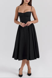 Square Neck Cap Sleeve Fit and Flare Midi Dress 6