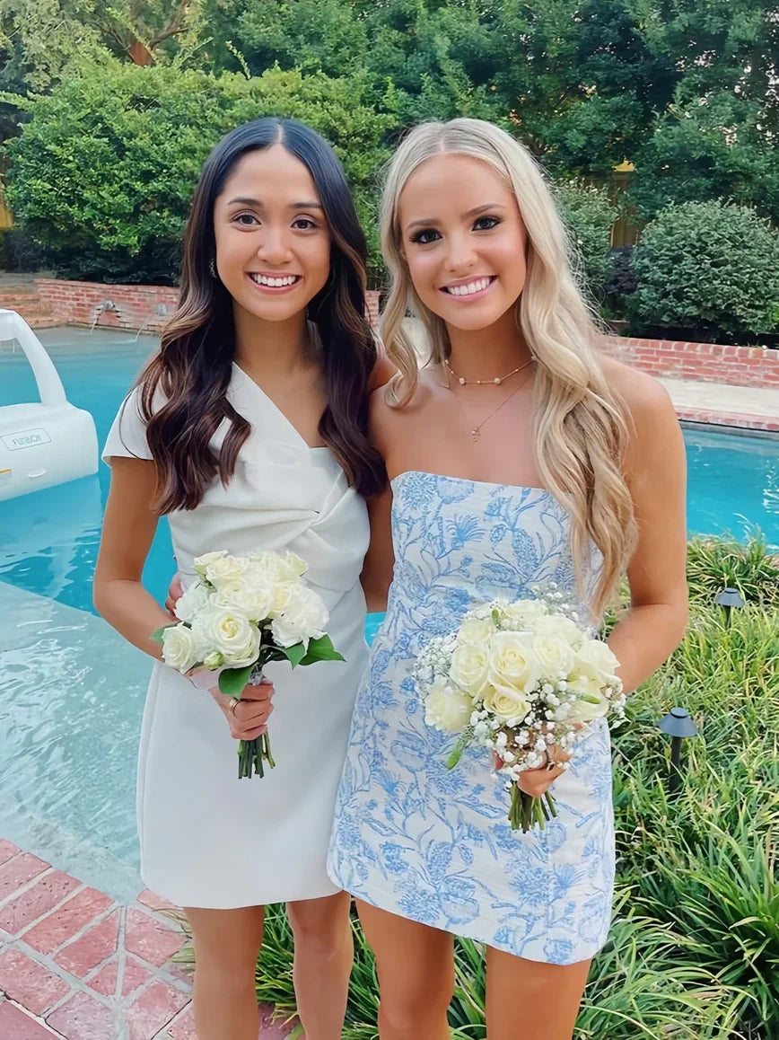 Chic Light Blue Sheath Strapless Short Homecoming Dress