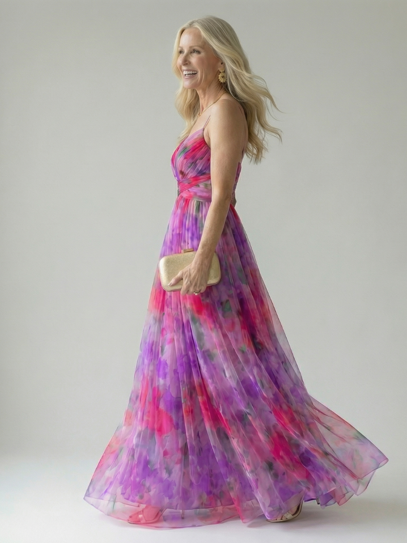 Floral V-Neck Spaghetti Strap Wrap Maxi Dress