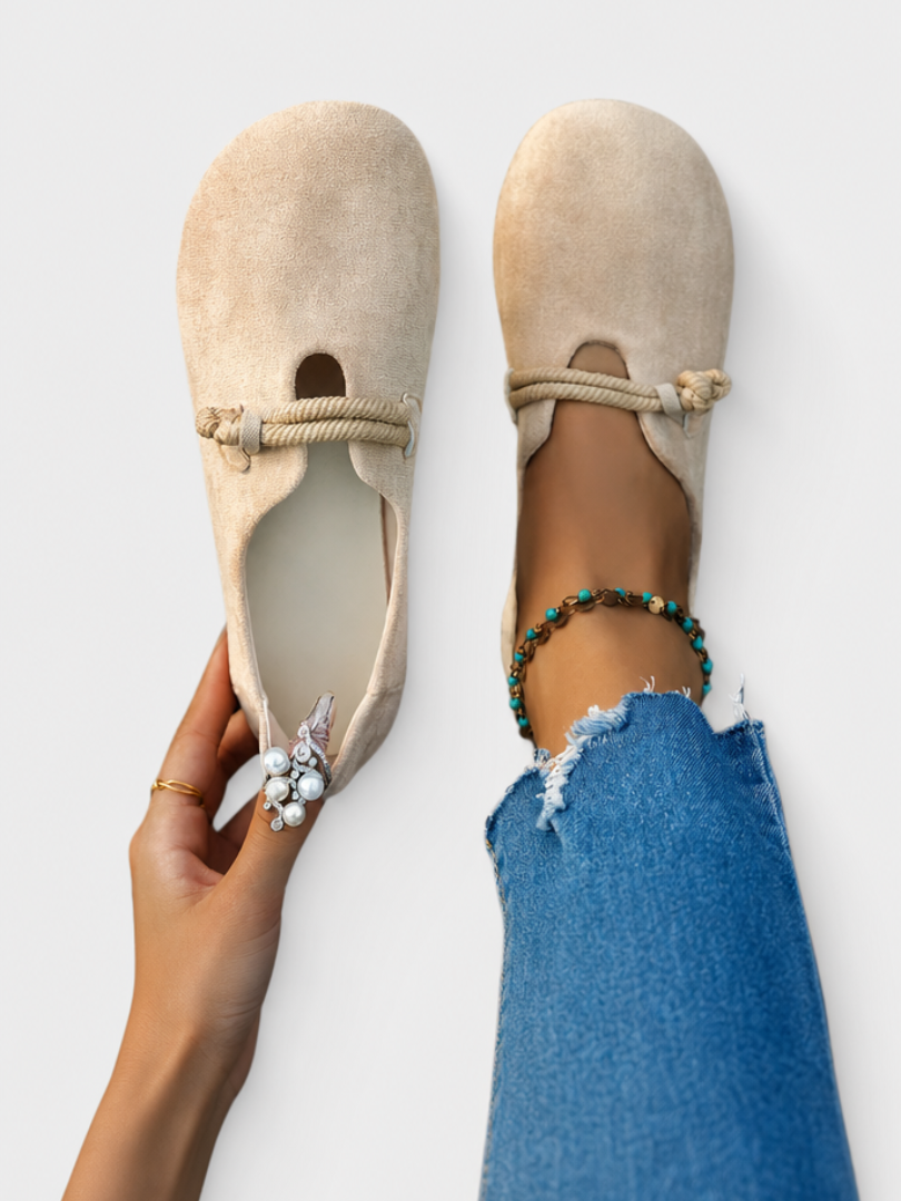 Round Toe Suede Look Rope Tie Slip On Flats