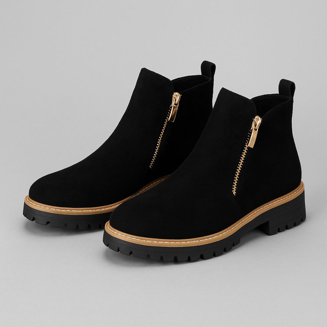 Side Zip Lug Sole Suede Ankle Boots