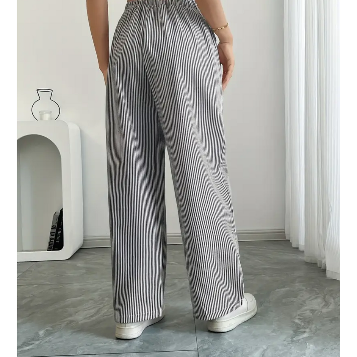 Striped Drawstring Wide Leg Pocket Pants