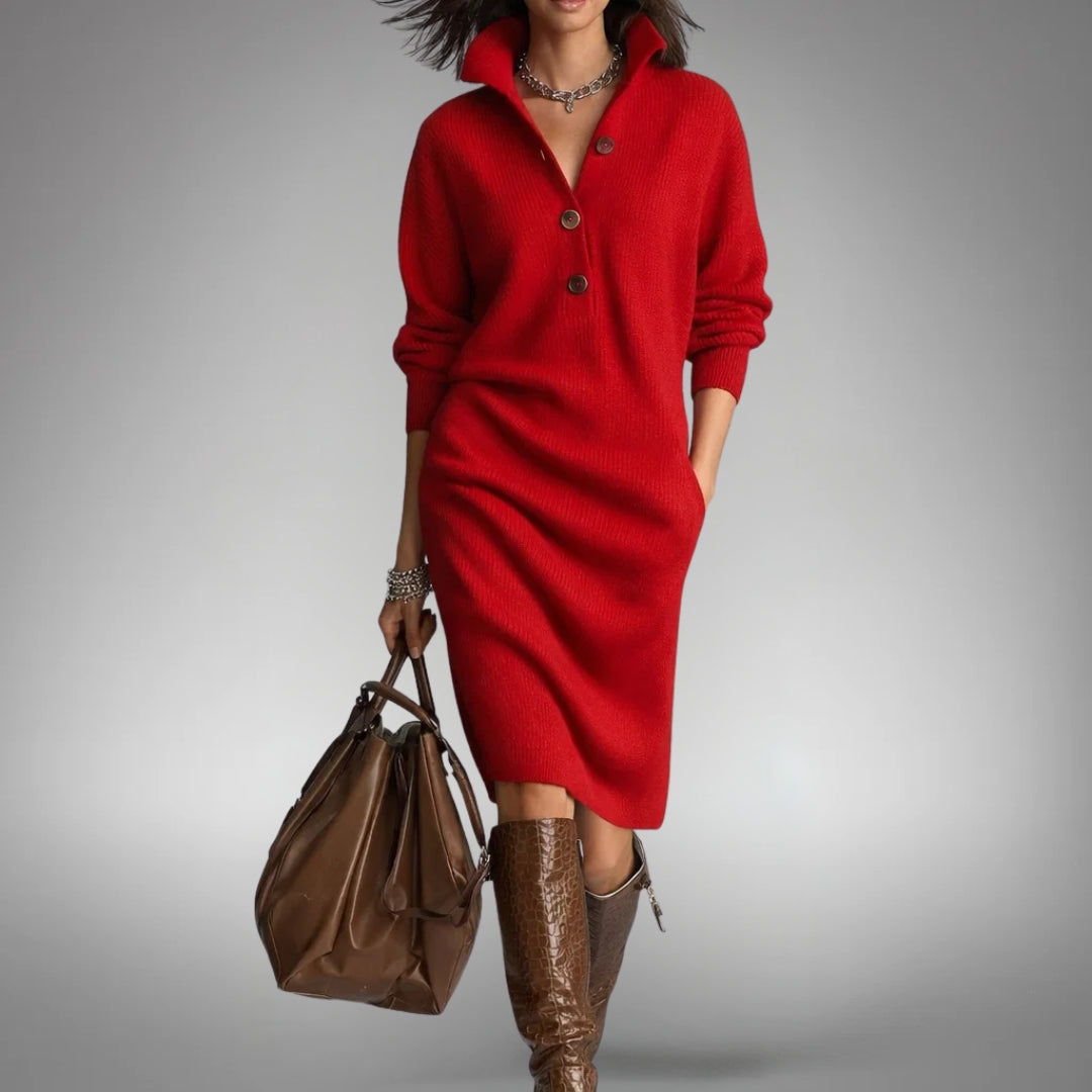Turtleneck Long Sleeve Knit Midi Sweater Dress