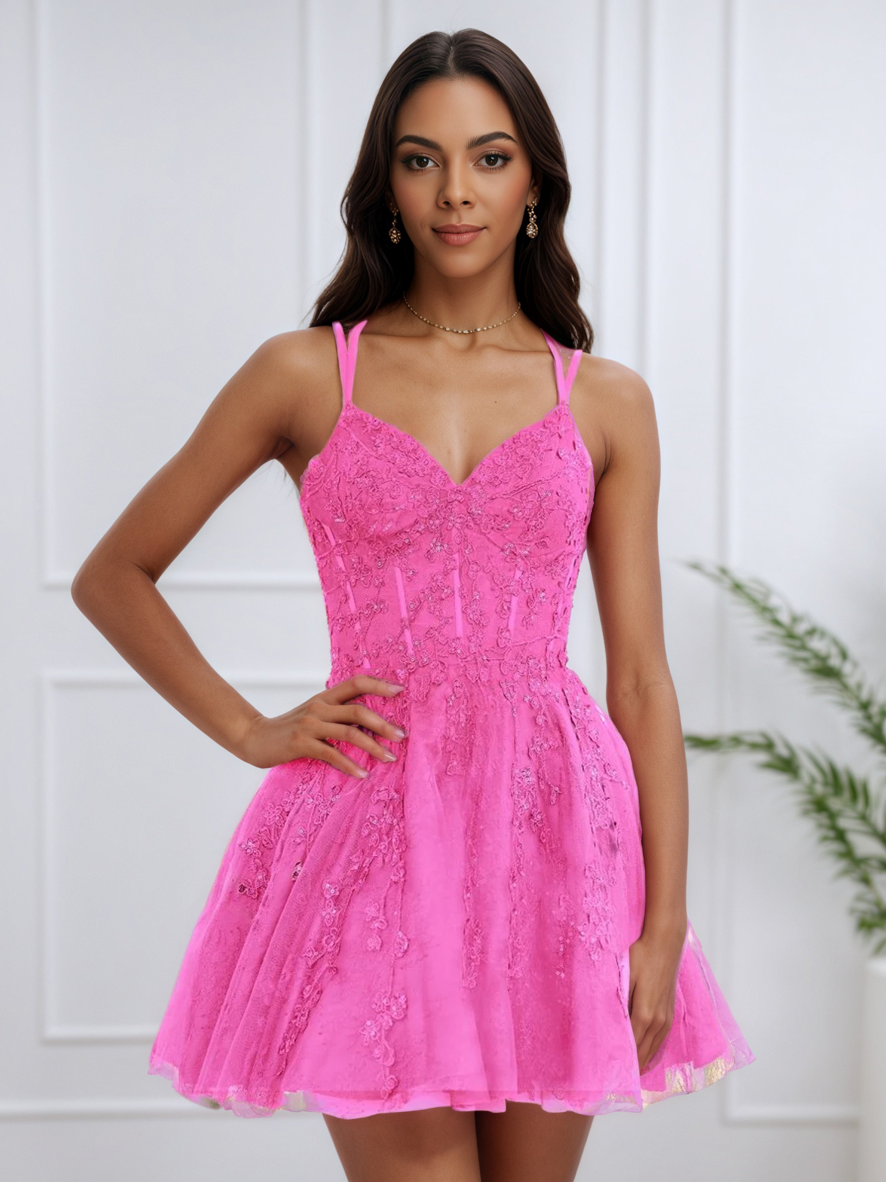 A Line Spaghetti Straps Azalea Short Homecoming Dress with Appliques