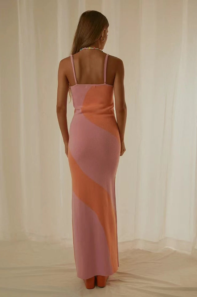 Abstract Print Knit Spaghetti Strap Bodycon Maxi Dress 10