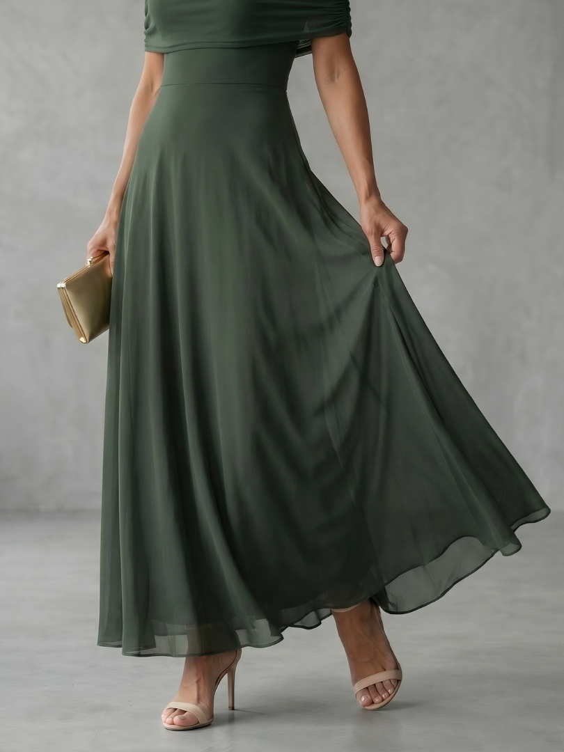 Off Shoulder Foldover Fit and Flare Maxi Dress