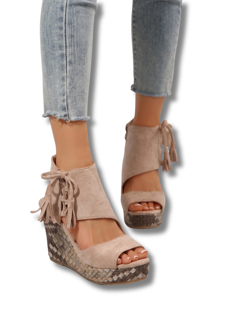 Peep Toe Fringe Platform Wedge Sandals