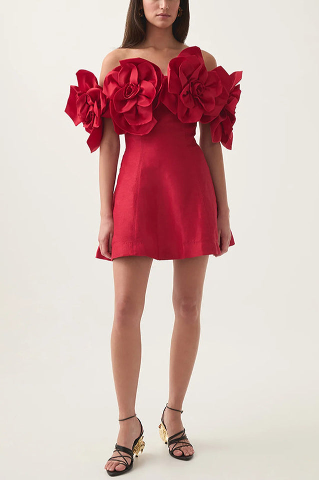Floral Appliqué Off Shoulder Fit and Flare Mini Dress 6