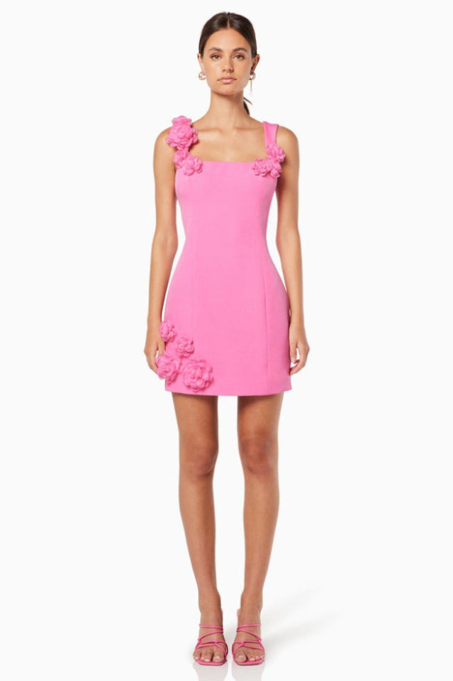 Floral Appliqué Square Neck Sleeveless Bodycon Mini Dress 2