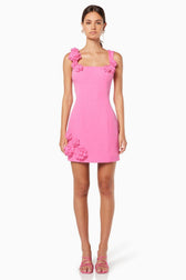 Floral Appliqué Square Neck Sleeveless Bodycon Mini Dress 2