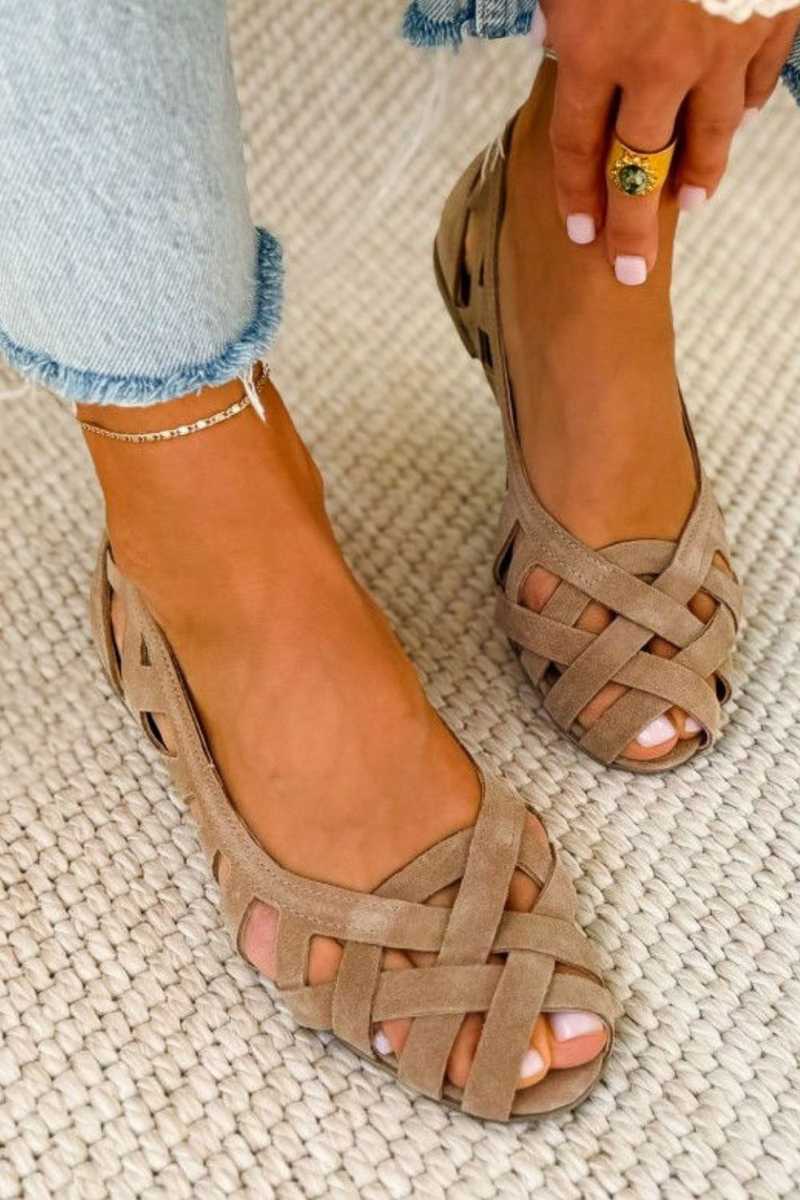 Woven Strap Peep Toe Suede Ballet Flats
