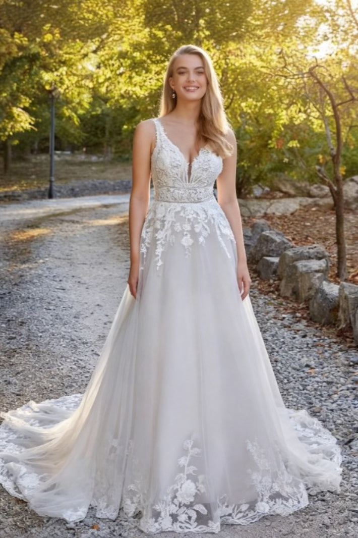 Ethereal A Line Train Wedding Dress
