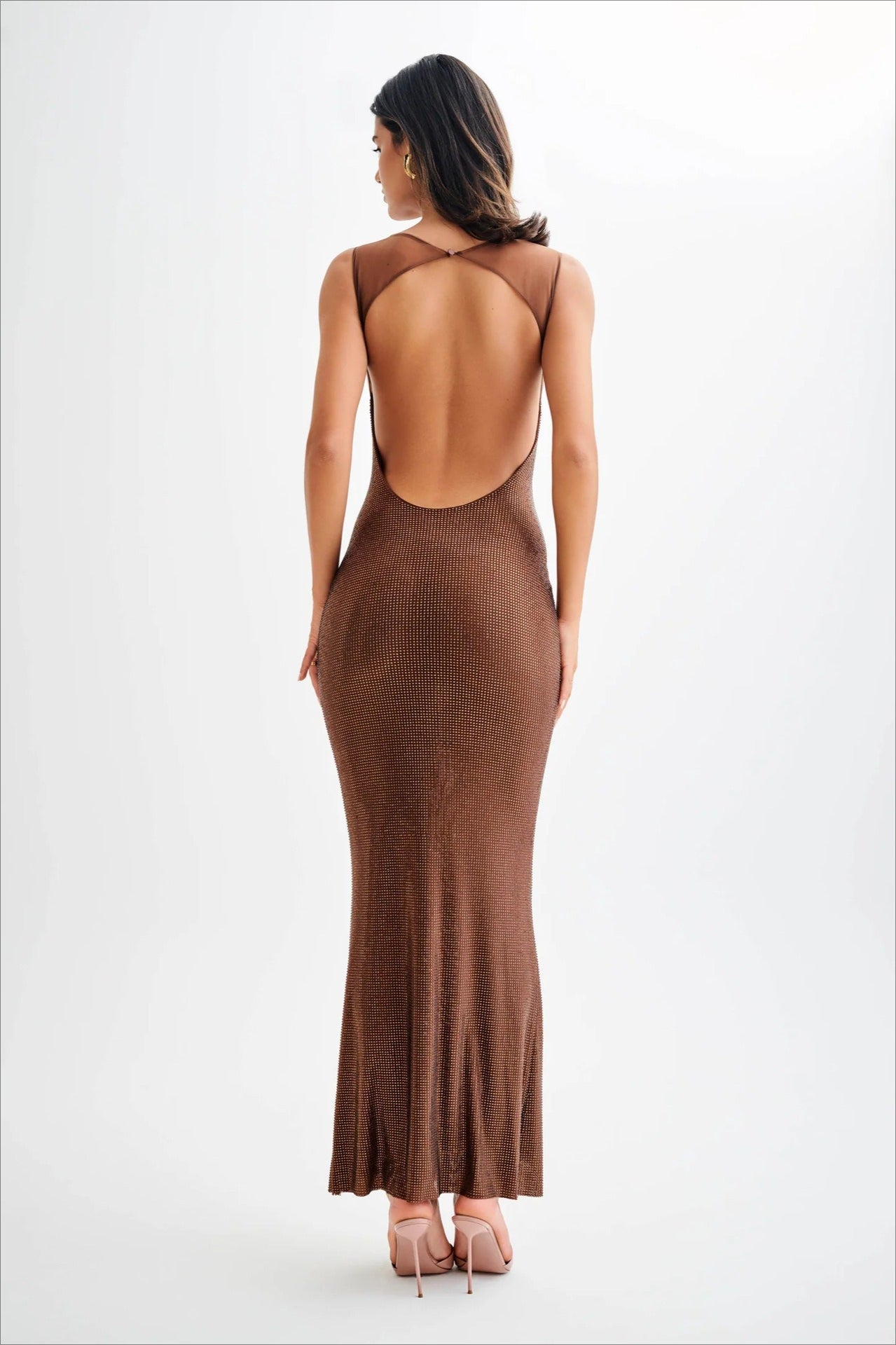 Mesh Strap Scoop Neck Sequin Mermaid Bodycon Maxi Gown