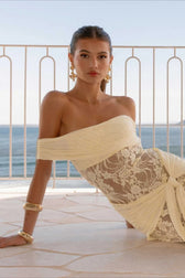 Sheer Lace Cutout Ribbon Bodycon Lace Dress