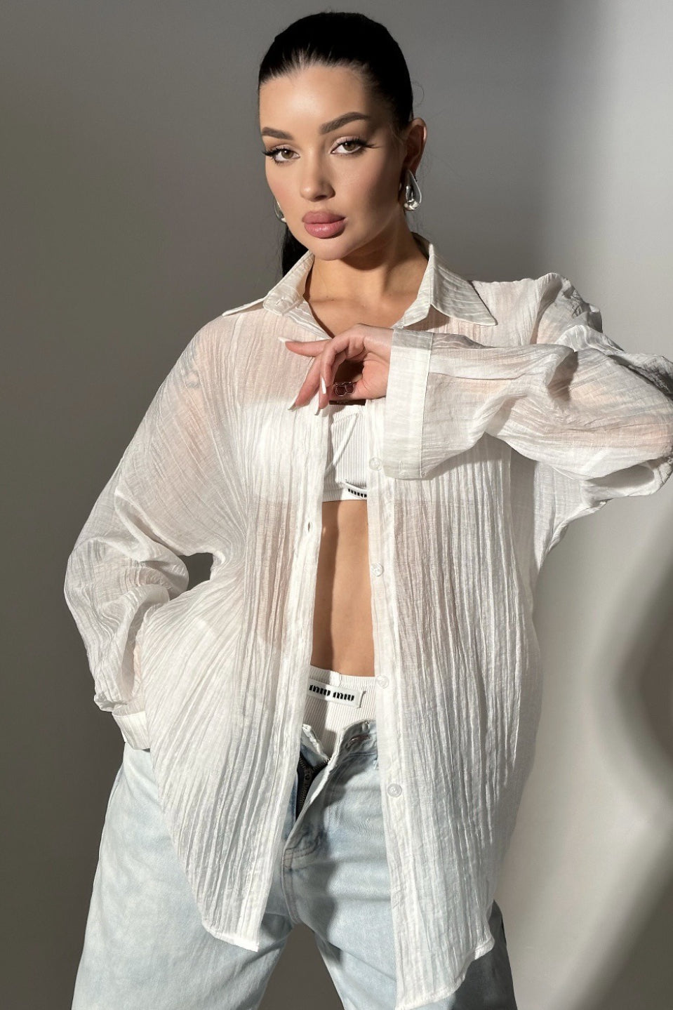Solid Button-Down Collar Lightweight Casual Chic Blouse